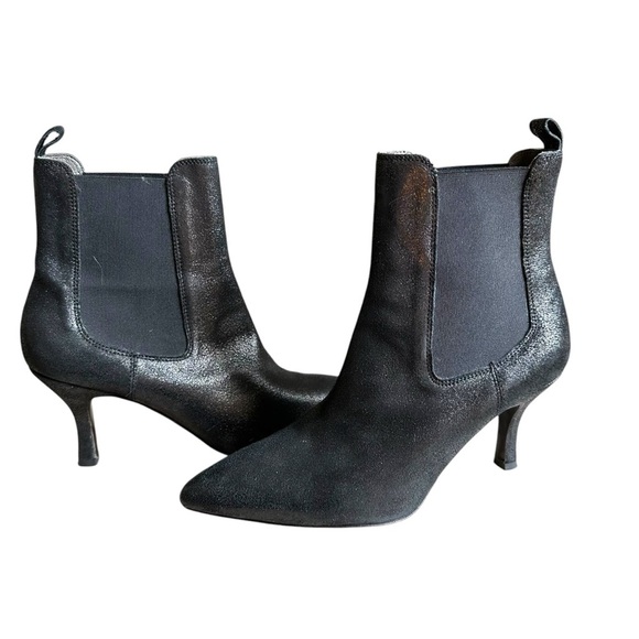 Janet & Janet Black Shiny Leather Pointy Toe Ankle Boots Size EU 39 - Picture 5 of 11